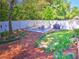 Relaxing backyard featuring a gravel fire pit area, lush landscaping, and a privacy fence for outdoor enjoyment at 2410 Se 23Rd Pl, Ocala, FL 34471