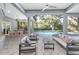 Inviting outdoor living space with comfortable seating, a dining area, and a pool beyond the enclosure at 2515 Se 77Th St, Ocala, FL 34480