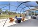Relaxing screened patio with a hot tub, and seating area overlooking a golf course at 7503 Sw 97Th Terrace Rd, Ocala, FL 34481