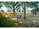 Well-maintained backyard with mature trees and a wooden fence for privacy at 10 Banyan Track Way, Ocala, FL 34472