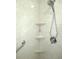 Close-up of updated shower with grab bar, corner shelves, and chrome shower head at 13675 Sw 111Th Ave, Dunnellon, FL 34432