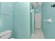 Aqua painted bathroom featuring toilet, towel racks and access to shower stall at 5331 Old Hickory Ln, Fruitland Park, FL 34731