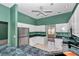 Kitchen with stainless steel appliances, white cabinets, and green walls at 5331 Old Hickory Ln, Fruitland Park, FL 34731