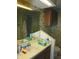 Bathroom with a vanity sink, mirror, wood cabinets, and butterfly wallpaper at 5355 Sw 31St St, Ocala, FL 34474