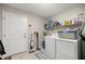 Convenient laundry room with a washer, dryer, and storage shelves, providing functionality and efficiency at 719 Ne 39Th St, Ocala, FL 34479
