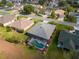 An aerial view shows the screened pool and lush landscaping that surround the home at 2008 Palo Alto Ave, The Villages, FL 32159