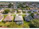 Expansive aerial view of a residential community, showcasing well-maintained homes and manicured lawns, and a nearby lake at 2008 Palo Alto Ave, The Villages, FL 32159
