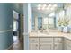 Bathroom vanity with granite countertops and a decorative mirror at 2008 Palo Alto Ave, The Villages, FL 32159