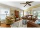 Comfortable living room with hardwood floors, ceiling fan, and natural light at 2008 Palo Alto Ave, The Villages, FL 32159