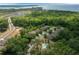 Overhead view showcases community homes surrounded by lush greenery, pool, and a serene lake in the distance at 5128 Grassy Knoll Dr, Tavares, FL 32778