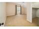 A carpeted bedroom features a window with curtains, a ceiling fan, and a large closet area at 950 Sw 43Rd Pl, Ocala, FL 34471