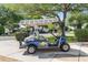 Striking blue golf cart on a paved driveway, ready for leisurely rides around the community at 9758 Sw 94Th Ave # A, Ocala, FL 34481