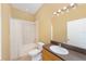 Bathroom with single vanity, mirror, tub/shower combo with curtain, and tile flooring at 15087 Sw 43Rd Ct, Ocala, FL 34473