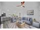 Bright, open-concept living room featuring modern furniture, vaulted ceilings, and abundant natural light at 24375 Nw Foxglove Ln, Dunnellon, FL 34431