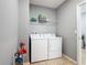 Well-organized laundry room featuring a washer, dryer, and storage shelves at 4013 Ruby Run, Haines City, FL 33844