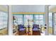 Bright sunroom with light yellow walls, blue curtains, and comfortable seating for relaxing and enjoying the view at 9050 Sw 101St Ln, Ocala, FL 34481
