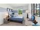 This bedroom features a large window, a workspace and a calming color palette at 8407 Gower Trl, Wildwood, FL 34785