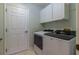 Bright laundry room with appliances, storage cabinets, and neutral walls at 15691 Sw 11Th Court Rd, Ocala, FL 34473