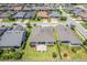 Aerial shot focusing on the home's backyard patio and manicured lawn in a community setting at 4379 Nw 56Th Ct, Ocala, FL 34482