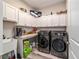 Convenient laundry area with sleek, dark-colored washer/dryer units, ample white cabinetry, and counter space for folding and storage at 5489 Nantahala Ln, Lady Lake, FL 32159
