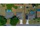 An aerial view captures the layout of the property, with a backyard storage shed, and neighboring pools at 6791 Se 100Th Pl, Belleview, FL 34420