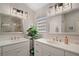 A bathroom features double sinks, stylish fixtures, and a decorative houseplant at 8545 Se 168Th Kittredge Loop, The Villages, FL 32162