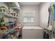 Pantry area offers a window for natural light and shelving for organized storage at 8545 Se 168Th Kittredge Loop, The Villages, FL 32162