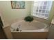 Corner bathtub complemented by a lush green plant, creating a serene and spa-like atmosphere at 9129 Sw 193Rd Cir, Dunnellon, FL 34432