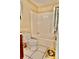 Bathroom with brown walls, tiled backsplash, white toilet and white bathtub with shower at 16850 Se 19Th Ct, Summerfield, FL 34491