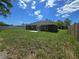 Lush green backyard with trees, and a cozy patio area at 235 Locust Pass Ln, Ocala, FL 34472