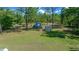 A partially fenced backyard with mature trees, small utility shed, and an above-ground swimming pool at 23737 Nw Mallard Ave, Dunnellon, FL 34431