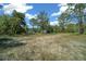 Spacious backyard with sparse vegetation featuring a storage shed under partly cloudy sky at 23737 Nw Mallard Ave, Dunnellon, FL 34431