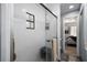 Modern shower features subway tile, glass door, and convenient shower bench at 3250 Sw 46Th Ave, Ocala, FL 34474