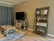 Cozy living room featuring wood floors, a television, a modern ladder shelf, and decorative accents at 4513 Nw 30Th Pl, Ocala, FL 34482