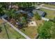 Aerial view of fenced backyard with fire pit, mature trees, and patio at 511 Se 29Th Ter, Ocala, FL 34471