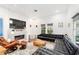 Cozy living room with a modern fireplace, hardwood floors, and comfortable seating at 716 Se Wenona Ave, Ocala, FL 34471