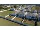 Aerial view shows several homes with fenced in backyards at 8617 Triumph Cir, Wildwood, FL 34785