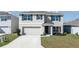 Inviting two-story home boasts a well-manicured lawn and a two-car garage at 8617 Triumph Cir, Wildwood, FL 34785