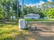Grassy backyard with water tank, utility shed, basketball court, and white car at 9525 Sw 200 Ct, Dunnellon, FL 34431