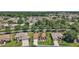 Aerial view showcases the home's location within a lush, tree-lined community and well manicured lawn at 12165 Se 91St Ave, Summerfield, FL 34491