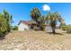 Exterior view of this charming home with a tile roof, with large palms, and an attached garage at 347 Oak Lane Dr, Ocala, FL 34472