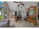 Relaxing sunroom with ample seating, neutral carpeting, and stained glass at 4710 Se 30Th Ct, Ocala, FL 34480