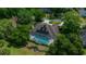 An aerial perspective features a screened-in pool and spa, and a beautiful backyard pond at 2272 Se Laurel Run Dr, Ocala, FL 34471