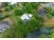 Aerial view features home with a screened-in pool and lush trees near a tranquil pond at 260 Country Circle W Dr, Port Orange, FL 32128