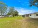 Spacious backyard with mature trees and a screened-in patio, ideal for outdoor activities and leisure at 6263 Sw 107Th St, Ocala, FL 34476