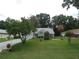 Well-manicured front yard with mature trees, green lawn, and an American flag at 8765 Sw 190Th Cir, Dunnellon, FL 34432