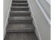 Carpeted staircase with white risers and handrail provides a safe and stylish transition between floors at 1114 Brimstone Cir, Winter Haven, FL 33884