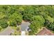An aerial view of the home surrounded by mature trees at 11569 Sw 75Th Cir, Ocala, FL 34476