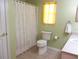 Bathroom with a toilet, vanity, and a shower featuring a decorative shower curtain at 11628 Sw 140Th Loop, Dunnellon, FL 34432