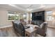 Open-concept living area with a view of screened-in patio, plush seating, and entertainment center at 8457 Sw 97Th Cir, Ocala, FL 34481